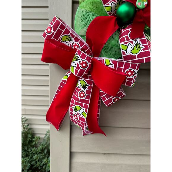 Grinch Mailbox Swag Topper Garland Decoration Handcrafted Christmas Home Decor - Picture 5 of 6
